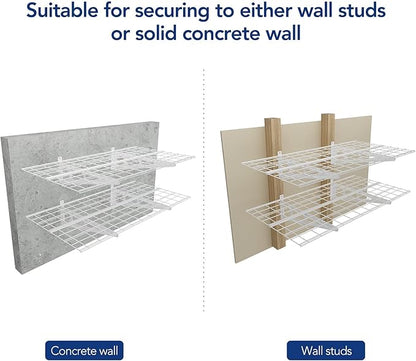 FLEXIMOUNTS 2 Pack 2x4ft Garage Shelving, Wall Shelf Garage Storage Rack, 24-inch-by-48-inch, White, Classic Series