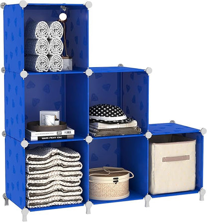 UNKU Cube Storage Organizer, 6 Cube Closet Organizer Storage Shelves, DIY Stackable Bookcase, Clothes Organizer Shelf for Closet, Bedroom, Living Room, Cabinet, Home, Office, Dark Blue