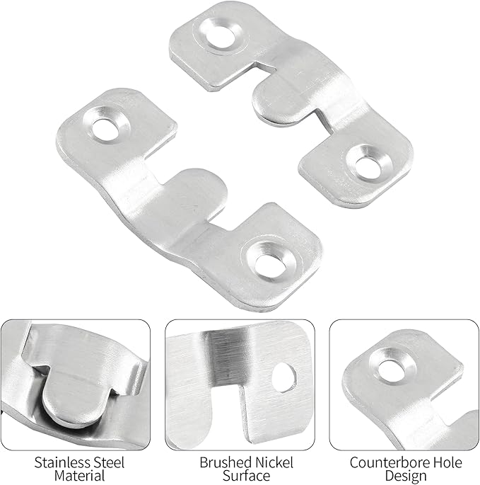10 Sets Flush Mount Bracket with Screws, Heavy Duty Picture Hangers, Stainless Steel Z Clip Bracket Picture Wall Mount Hardware for Wall Hanging Large Pictures, Art Paintings, 1.69" x 0.75"
