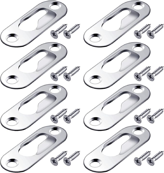Hotop 40 Pieces Single Keyhole Picture Frame Hanger with 80 Pieces Screws Metal Keyhole Hanging Fasteners Brackets for Mirror Frame Cabinet, 43 x 16 mm(Silver)