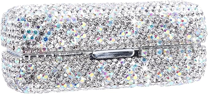 CALIDAKA Crystal Lipstick Case Holder Shiny Rhinestone Lipstick Organizer with Mirror Portable Bling Diamonds Lipstick Storage Holder Lip Gloss Makeup Storage Bag