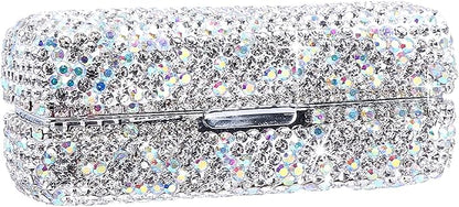 CALIDAKA Crystal Lipstick Case Holder Shiny Rhinestone Lipstick Organizer with Mirror Portable Bling Diamonds Lipstick Storage Holder Lip Gloss Makeup Storage Bag