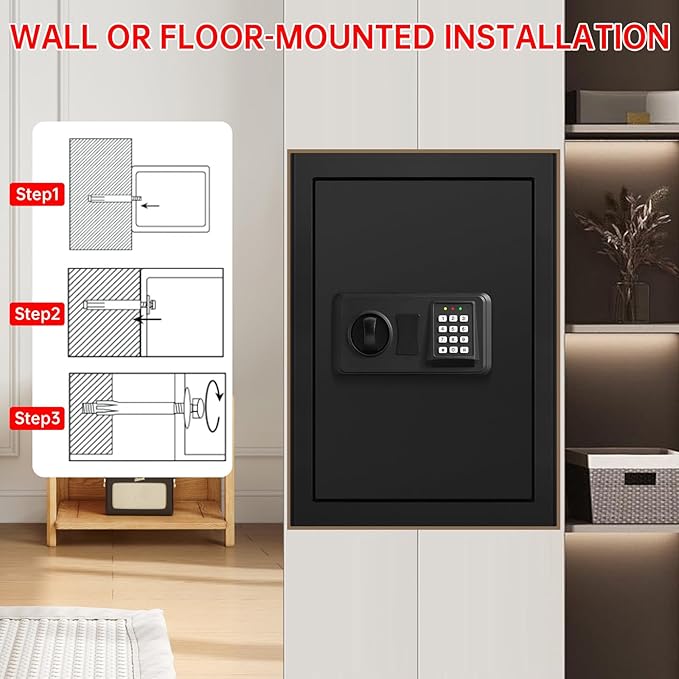 3.3 Cubic Large Fireproof Safes for Home Use, Digital Home Security Safe Box Fireproof Waterproof with Electronic Keypad and Spare Keys, Anti-theft Fire Document Safe for Money Medicine Valuables