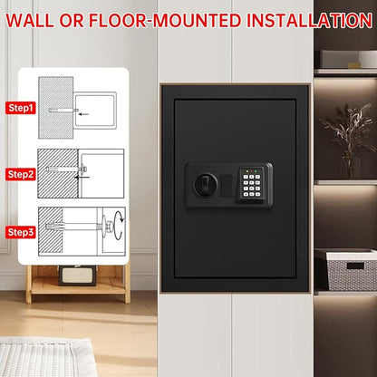 3.3 Cubic Large Fireproof Safes for Home Use, Digital Home Security Safe Box Fireproof Waterproof with Electronic Keypad and Spare Keys, Anti-theft Fire Document Safe for Money Medicine Valuables