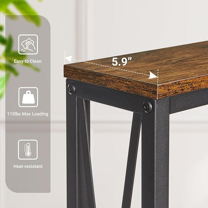 ELYKEN 5.9" Narrow Console Sofa Table with Power Outlets, 5.9" Dx70.9 Wx31.5 H Long Skinny Behind Couch Table with Charge Station and 6.5'Extension Cord, Rustic Brown