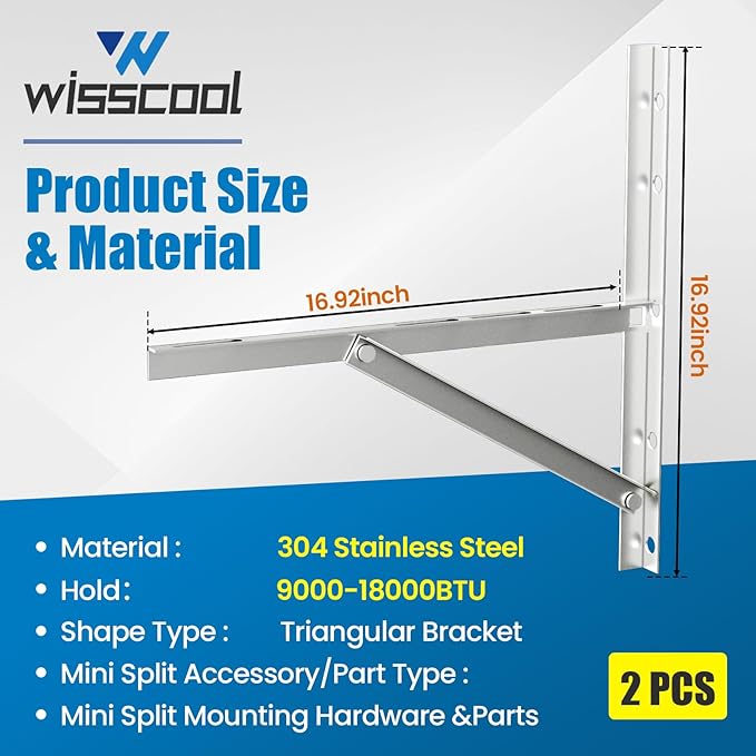Mini Split Wall Mounting Bracket 304 Stainless Steel for 9000-24000 BTU Air Conditioner, Heavy Duty AC Support Bracket for Wall Mount Condenser AC Heat Pump Systems, Max 500 Lb