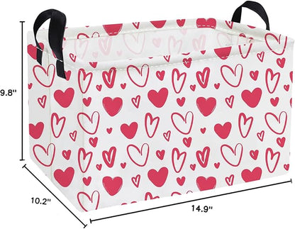 Essme Rectangular Valentine's Day Basket,Pink Heart Storage Bins Organizer with Handles for Girls Room Decor, Gift Basket,Shelf Basket.(Pink Valentine's Day)