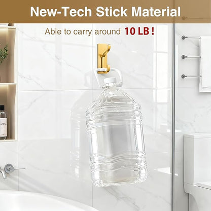 pickpiff Wall Hooks with Adhesive Strip - Easy to Remove, No Residue, Strong Heavy Duty Sticky Towel Hook, 8 Pack Brushed Gold