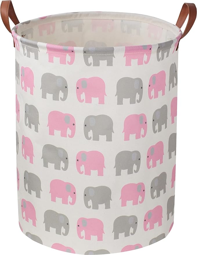Laundry Basket,Waterproof Hamper,Clothes Hampers for Nursery,Gift Basket,Room Decor,Collapsible Storage Basket (Pink Elephant)