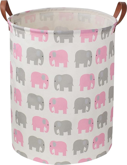 Laundry Basket,Waterproof Hamper,Clothes Hampers for Nursery,Gift Basket,Room Decor,Collapsible Storage Basket (Pink Elephant)