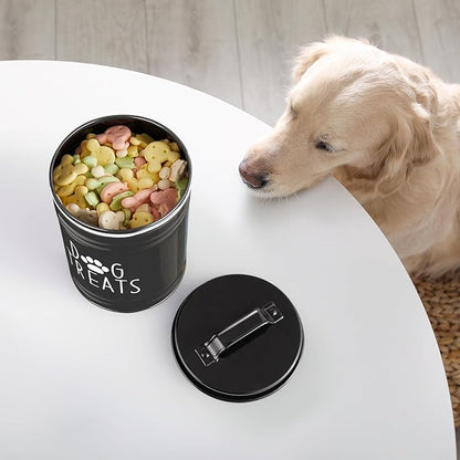 Extra Large Dog Treat Container Airtight - 9" Tall X 6" Round Black Dog Treat Jar for Kitchen Counter - Rustic Treat Storage Canister for Dogs, Cats, Small Animals