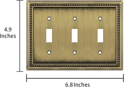 Henne Bery Sunken Pearls Heavy Duty Decorative Wall Plate Switch Plate Outlet Cover (Triple Toggle, Antique Brass)