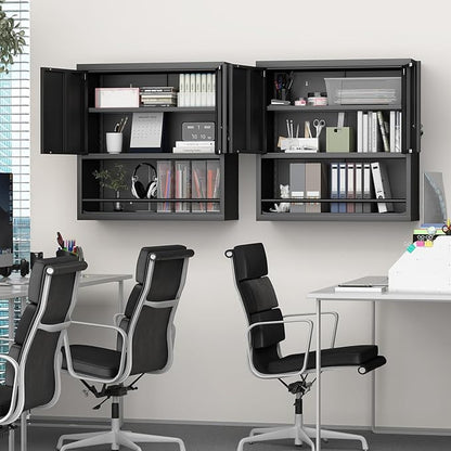 LUCYPAL Garage Storage Cabinet with Locking Doors and Adjustable Shelves,Black Metal Wall Cabinets for Garage,Steel Upper Storage Cabinet for Warehouse/Basement/Home Office