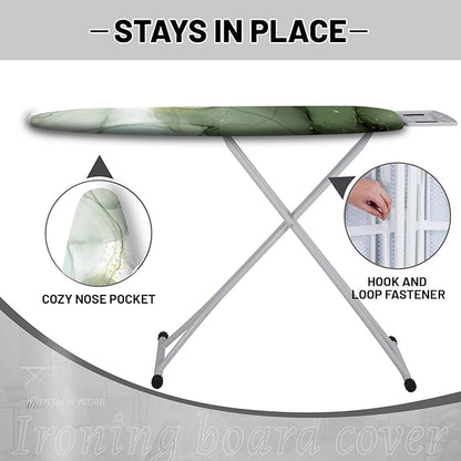 Extra Thick Ironing Board Cover and Pad, Sage Green Marble 15x54 Ironing Board Cover, Resist Scorching and Staining,Elastic Edges,Abstract Gray and Golden