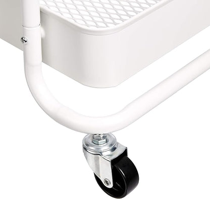 Amazon Basics 2-Tier Rolling Metal Utility Cart with Shelf, Portable Multi-Functional Storage, White