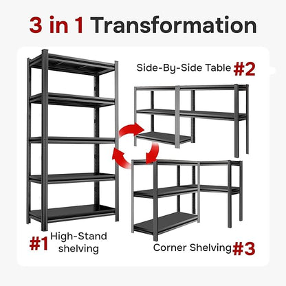 71"H x 32"W Metal Garage Shelving Unit, Heavy Duty Shelf 5-Tier, Adjustable Black Steel Storage Shelves, 3000 lbs Capacity Rack for Garage, Basement, Pantry & Warehouse, 71.2"H x 31.5"W X 13.8"D