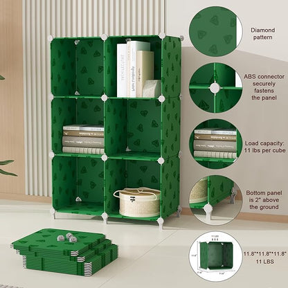 UNKU Cube Storage Organizer, 3 Cube Closet Organizer Storage Shelves, DIY Stackable Bookcase, Clothes Organizer Shelf for Closet, Bedroom, Living Room, Cabinet, Home, Office, Green