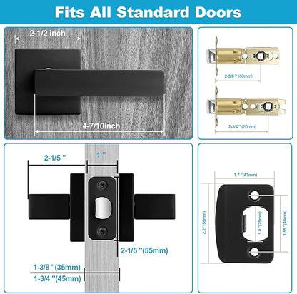 Estmoon 2 Pack Passage Door Levers, Matte Black Door Knobs Interior Square Door Handles, Heavy Duty Non-Locking Leversets Hall Closet Handles, Reversible for Right & Left Sided Doors
