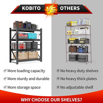 3000LBS Garage Storage Shelves, 48" W Garage Shelving Heavy Duty Adjustable Shelving Unit, 4 Tier Metal Utitly Shelves Industrial Shelving for Warehouses,Basement,Black