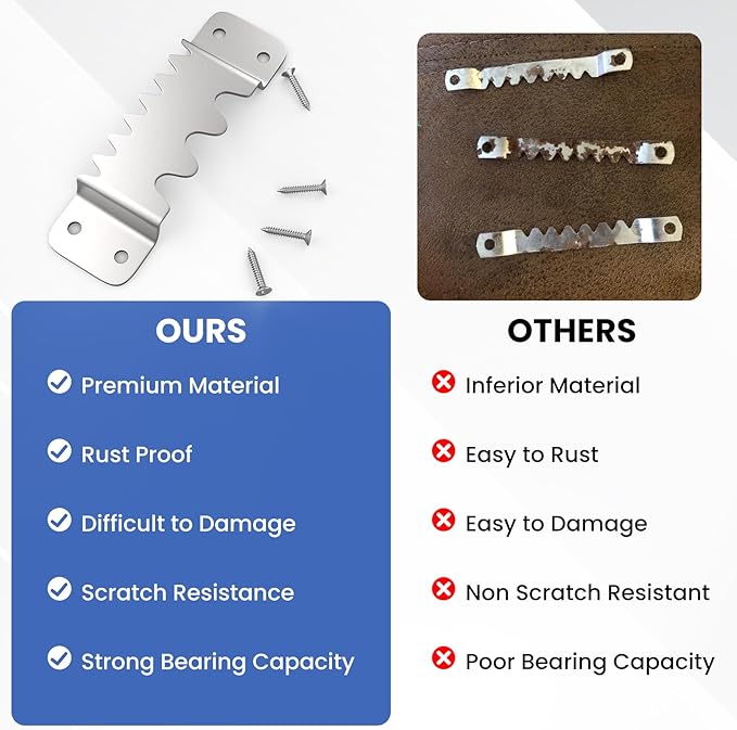 Aifeier ET 6PCS Large Sawtooth Picture Hangers Supports 300 lbs Heavy Duty Picture Hanging Hardware Picture Frame Bracket with Screws, Painting Hanging Accessories for Heavy Decorations(Silver)