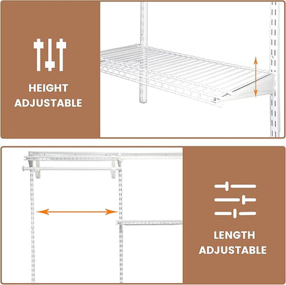 4-6 Ft Closet Organizer System, Adjustable Metal Wire White Closet System, Expandable Walk in Closet Organizers and Storage System, Closet Shelves with Hanging Rods