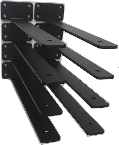 10 Pack - 12 inch Black Hidden L Shelf Bracket (1/5 Inch Thicked) Iron Floating Shelf Brackets Rustic Industrial Metal Brackets for Shelf Support