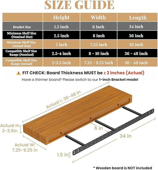 2pcs Floating Shelf Hardware Heavy Duty Hidden Shelf Brackets Support,Wall Mounting Invisible Floating Shelves Bracket (34" x 6" x 1.5" with Tools)