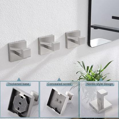 KOKOSIRI Bath Towel Hook Wall Mount Square Robe Hook Coat Hook Bathroom Kitchen Garage Heavy Duty SUS 304 Stainless Steel 3 Pack Brushed Nickel B1010BR-P3