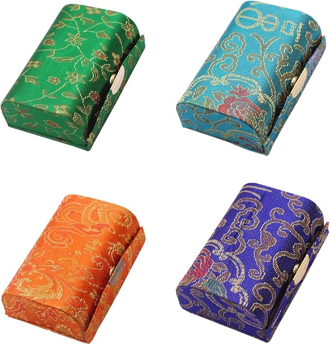 MIAO JIN Lipstick Case with Mirror Lipstick Holder Storage Box Mini Portable Double Branch Floral Jewelry Cosmetic Case PACK OF 4, Random color