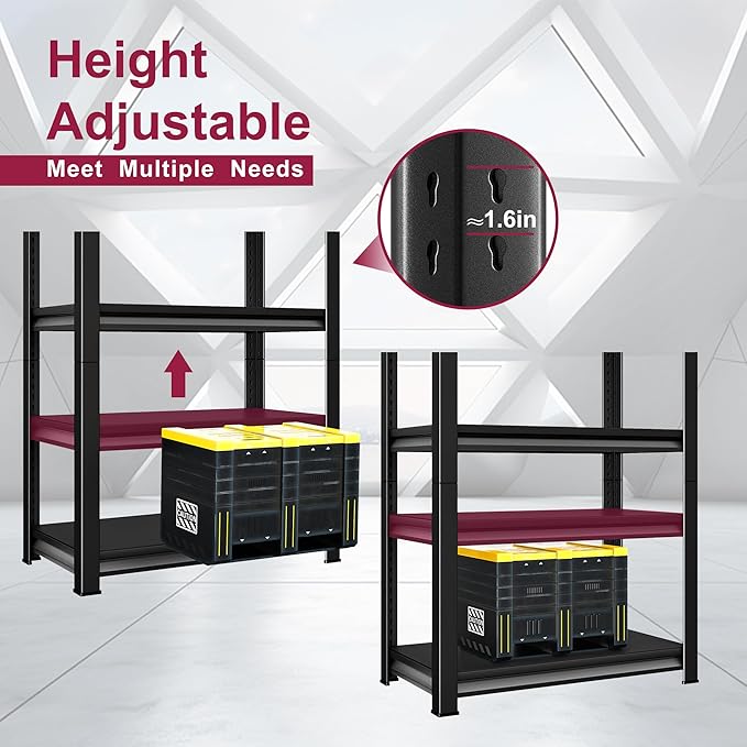 36''W Garage Shelves Heavy Duty - 1,480Lbs Steel Metal Adjustable Utility Storage Shelving Rack Units 36" W x 16" D x 66" H 4 Tier Black