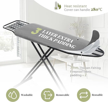 Ironing Board Full Size, RAINHOL 43"x13" Heavy Duty Compact Iron Board with Iron Rest, Height Adjustable Sturdy Iron Stand, Grey Cover with Extra Thick Padding