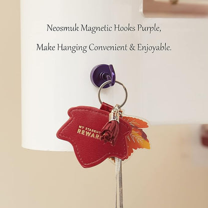 Neosmuk Magnetic Hooks, Heavy Duty 40lb+ Strong Magnet Hook for Cruise Cabins, Cruise Ship Essentials for Hanging, Metal Wall Refrigerator Hangers (Purple, 10 Pack)