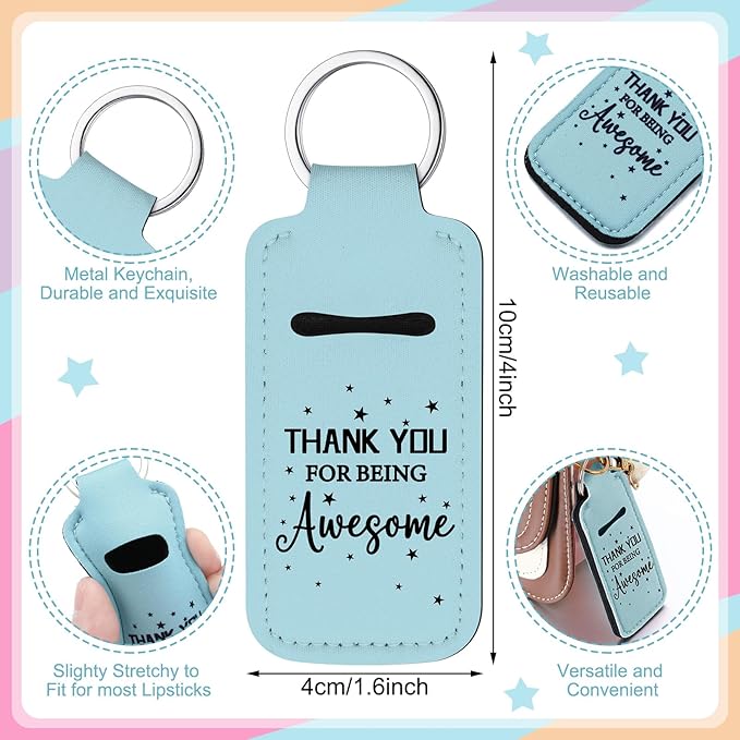 72 Pcs Lipstick Holder Bulk Lipstick Holder Keychain Thank You Inspirational Lip Gloss Pouch Portable(Bright Colors)