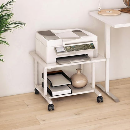 Livofloral Under Desk Printer Stand, 20.5 x 15.7 Inches Printer Table for Home Office, Printer Cart with Wheels and Storage Shelf, Rolling Industrial Printers Cart, White