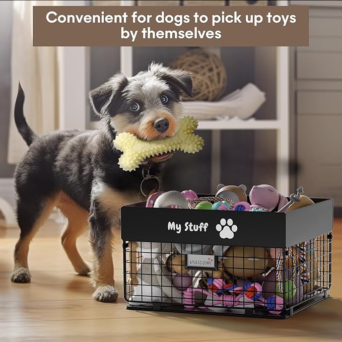 Dog Toy Basket - Metal Large Dog Toy Box for Small Dog - Dog Toy Storage Bin for Pet - Personalized Large Dog Toy Basket for Puppy and Pet- Dog Toy Organizer Holder Boxes for Living Room