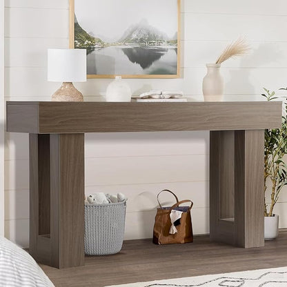 Depeht 63" Long Entryway Console Table, Wooden Farmhouse Sofa Behind Couch Table with Thickened Base, Large Industrial Hallway Accent Furniture for Living Room, Entrance, Foyer, Hallway (Oak)