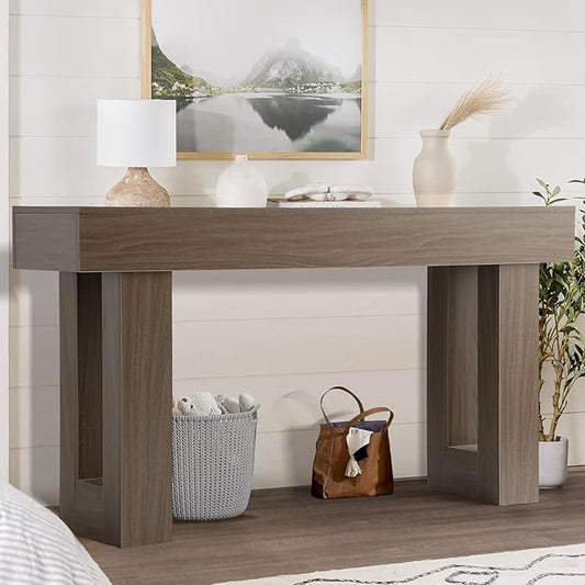 Depeht 63" Long Entryway Console Table, Wooden Farmhouse Sofa Behind Couch Table with Thickened Base, Large Industrial Hallway Accent Furniture for Living Room, Entrance, Foyer, Hallway (Oak)