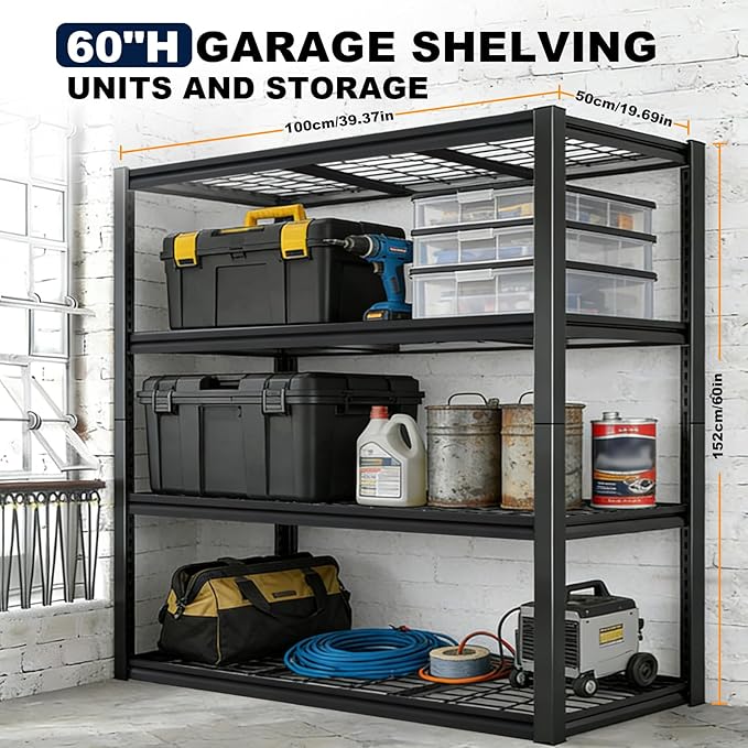Garage Shelving Unit,Black Storage Shelf,5 Tier Storage Racks Shelving, Shelves Units Free Standing, Heavy Duty Metal Adjustable Shelves (1, 19.6" D x 39.37" W x 59.84" H(Wire Mesh))