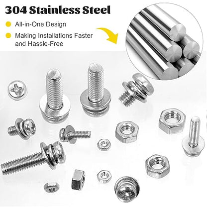 640PCS Machine Screws Assortment Kit, M2 M2.5 M3 M4 M5 Phillips Pan Head Bolts and Nuts Assorted Set, 304 Stainless Steel Metric Combination Screw with Fixed Washers (All-in-One Design)