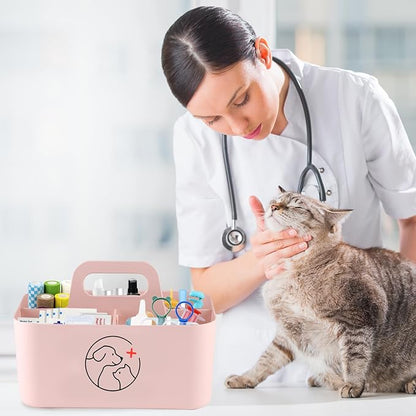Dog Storage Organizer for Nursing Supplies,Portable Caddy for Pet Stuff,Divided Storage Bin for Dog Cat Feeding Bottle/Pet Pill Shooter/Whelping Kit-Bathroom,Countertop Storage-Pink
