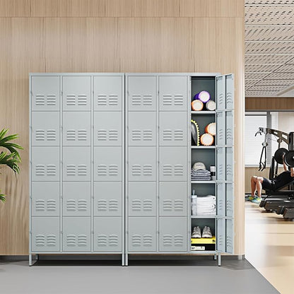 Letaya Metal Lockers for Employees-15 Door Storage Locker with Shelves and Lockable Steel Cabinet for School,Gym,Office,Staff(Grey, 15 Door)