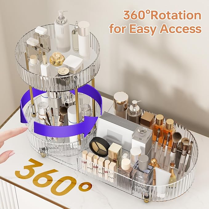 Beborxue Makeup Organizer Countertop for Vanity, 360 Rotating Cosmetic Skincare Perfume Organizers, Large Capacity Cosmetic Display Case for Dresser, Bathroom Countertop (Clear)
