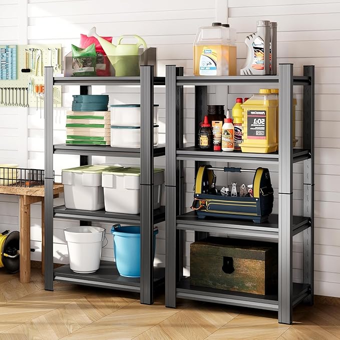 Metal Garage Shelving Unit,Heavy Duty 4-Tier Adjustable Storage Shelves,3000 lbs Capacity,Industrial Shelves for Heavy Tools and Equipment,for Garage,Basement (Black, 35.4" Wx13.8 Dx63 H)