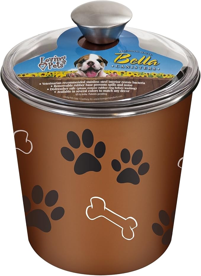 Loving Pets Bella Dog Bowl Canister/Treat Container, Copper