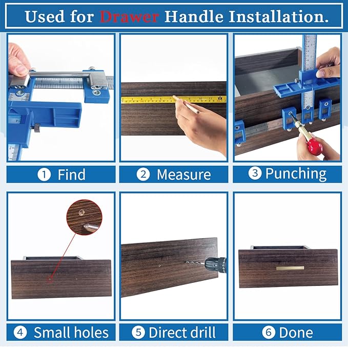 King&Charles Cabinet Hardware Jig, Cabinet Handle Jig + Automatic Hole Punch + Point Drill Bits, Use for Handles Knobs Pulls on Drawers/Doors, Wood Drilling Dowelling Guide Set.