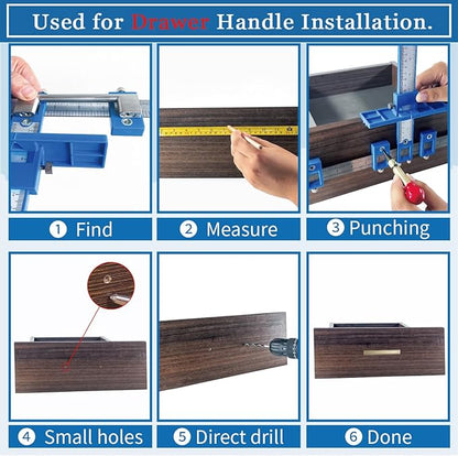 King&Charles Cabinet Hardware Jig, Cabinet Handle Jig + Automatic Hole Punch + Point Drill Bits, Use for Handles Knobs Pulls on Drawers/Doors, Wood Drilling Dowelling Guide Set.