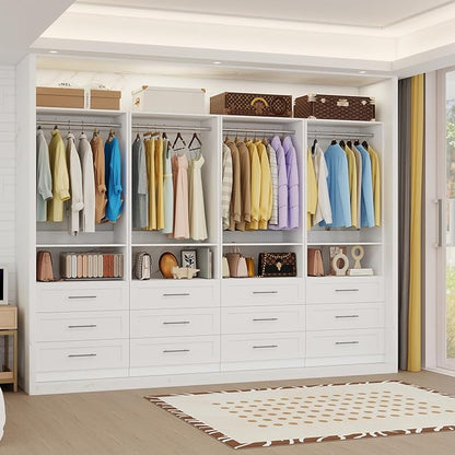 Closet System with Drawers, 2FT Closet Organizer System 23.7" Wood Walk-in Closet Shelf Corner Small Closets Storage System with Hanging Rods Modular White (2FT)
