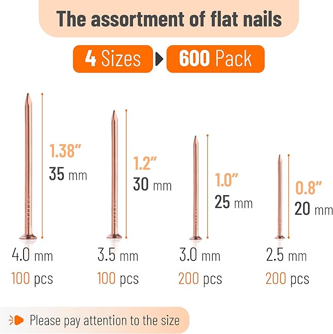 Mr. Pen- Nail Assortment Kit, 600 Pcs, 4 Sizes, Rose Gold, Small Nails for Hanging Pictures, Finishing Nails, Wall Nails for Hanging, Pin Nails, Hardware Nails, Assorted Nails, Galvanized Nails