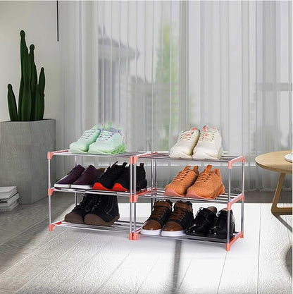 3-Tier Stackable Small Shoe Rack, Lightweight Shoe Shelf Storage Organizer for Entryway, Hallway and Closet(Pink)