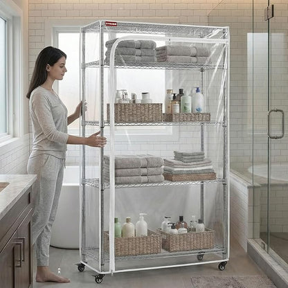 Clear PVC Shelf Cover, Extra Deep 36" W x 24" D x 72" H, 3-Way Opening with Two-Way Zipper, See-Through Waterproof Storage Shelving Cover for Warehouse